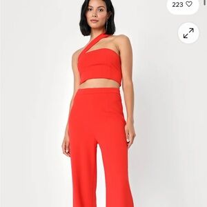 Lulu's Vibrant Red Wide Leg Jumpsuit